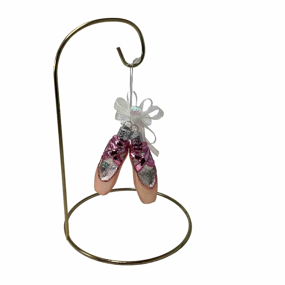 The Old World Christmas Blown Glass Pink Ballet Pointe Slipper Ornament